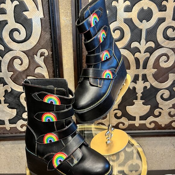 Shoes - Karma Rainbow black wedge boot